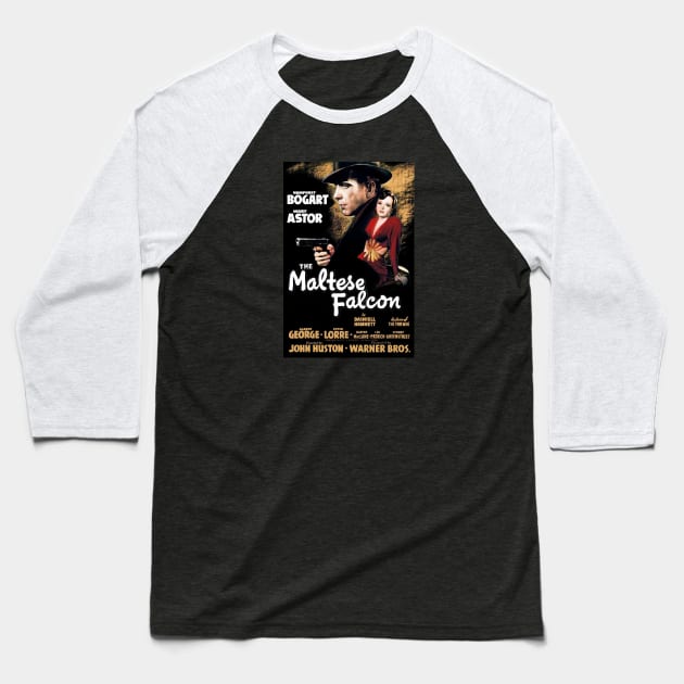 The Maltese Falcon Movie Poster (Dark Noir) Baseball T-Shirt by Noir-N-More